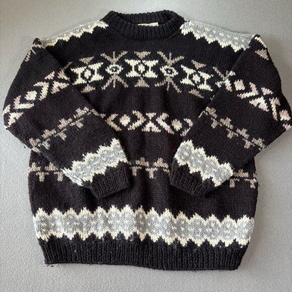 Vintage Hand Knit Wool Fair Isle Sweater Extra Thick Size L/XL Nepal Made Nordic - Picture 1 of 14